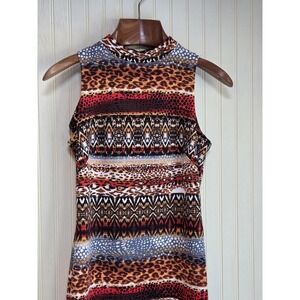 Gabby Skye Dress Womens 6 Multicolor Animal Print Sleeveless Mock Neck‎ Sheath